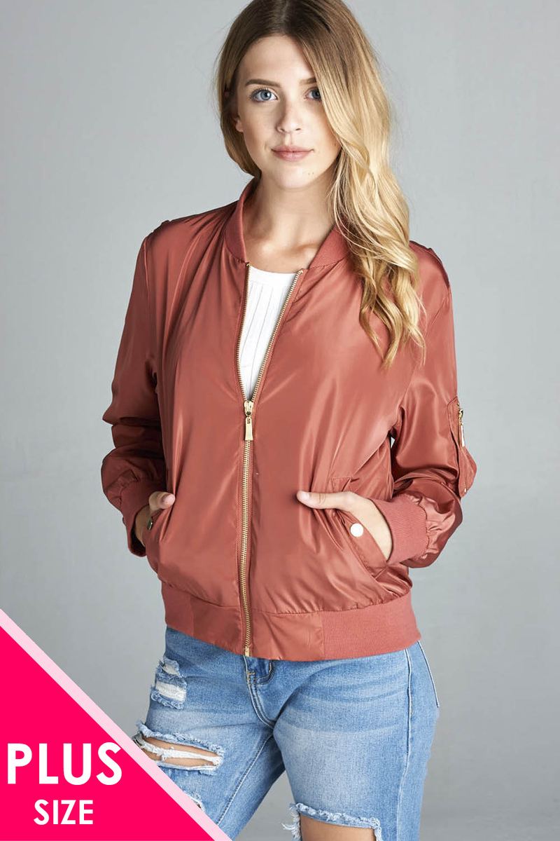 Ladies fashion plus size light weight bomber jacket