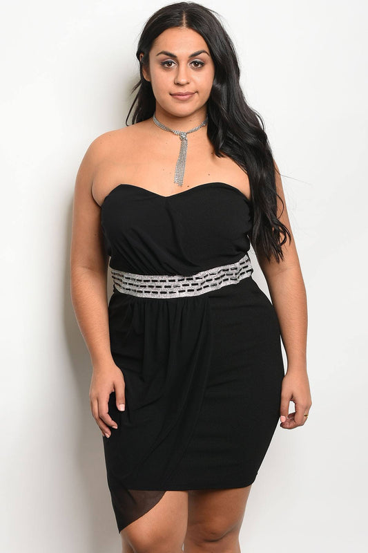 Ladies fashion plus size sleeveless tube dress with a sweetheart neckline and jeweled waistline detail