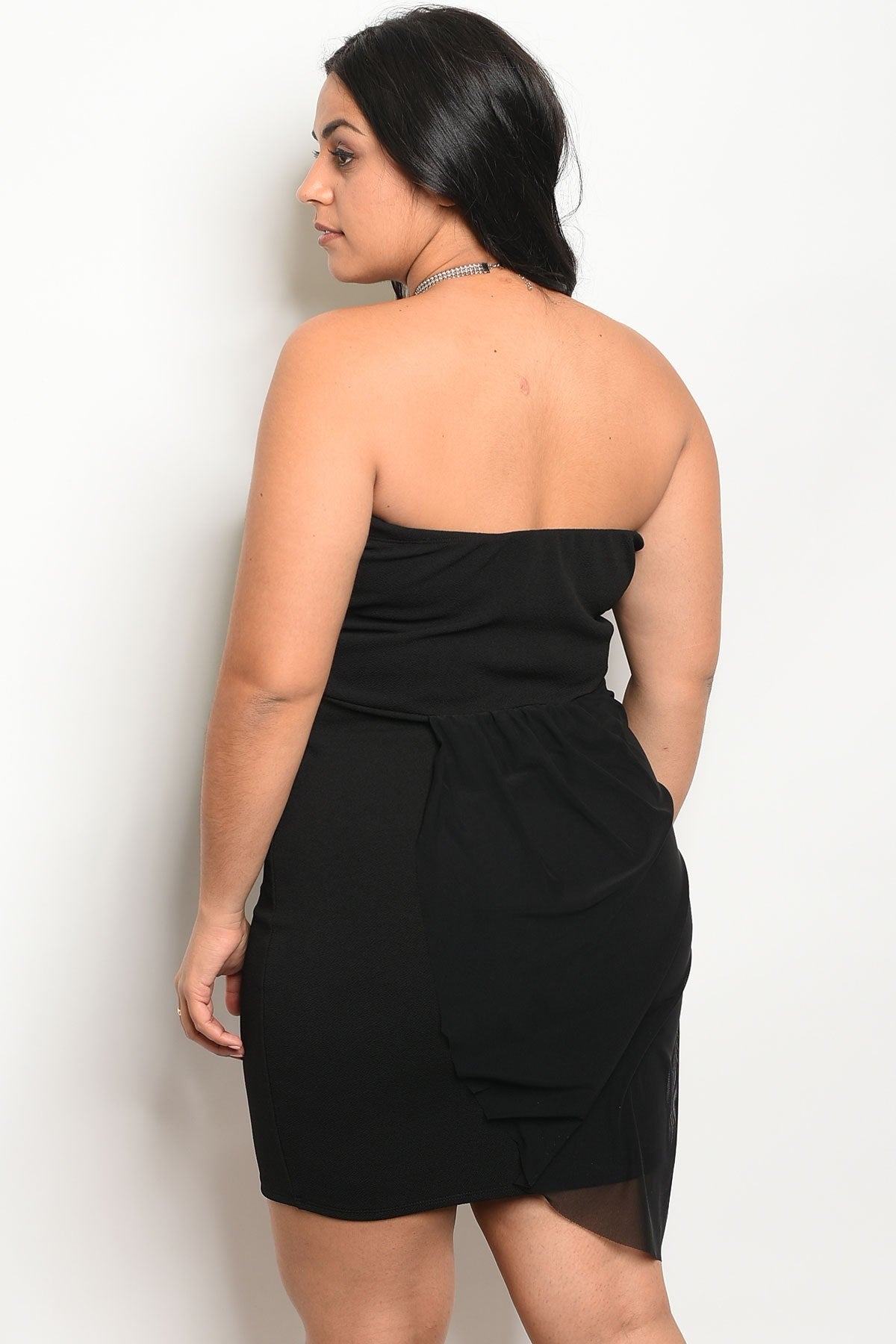 Ladies fashion plus size sleeveless tube dress with a sweetheart neckline and jeweled waistline detail